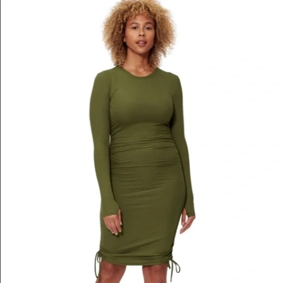 NWoT Sofia Richie x Bar III Olive Green Ruched Bodycon Long Sleeve Dress, size L - Picture 2 of 12